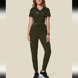 Mandala scrub uniform Medical Set olive green high-waisted jogger pants Top.